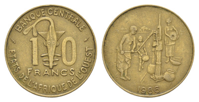 Западная Африка (BCEAO) 10 франков 1986 KM 10 медь алюминий никель 4612-754