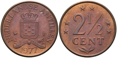 Нидерландские Антилы 2 1/2 цента 1977 Юлиана (1948-1980) KM 9 бронза 4586-753
