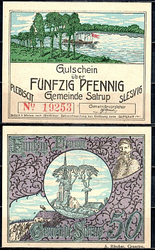 Затруп в Ангелне (Пруссия, Шлезвиг-Гольштейн) 50 пфеннигов 1921 Mehl Grabowski 1168.1d-1/2 бумага UNC (пресс) 7556-66-2-2