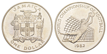 Ямайка 1 доллар 1982 Чемпионат мира по футболу 1982 KM 96 медно-никель UNC 91-1144