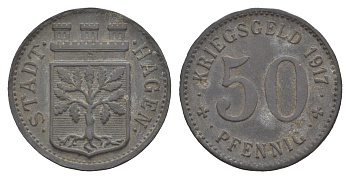 Хаген 50 пфеннигов 1917 Funck 184.2, Men05 10124.6, Men18 12615.6 цинк 4642-456