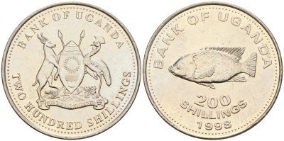 Уганда 200 шиллингов 1998 KM 68 медно-никель UNC 86-1821