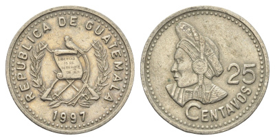 Гватемала 25 сентаво 1997 KM 278.6 медно-никель 4663-825