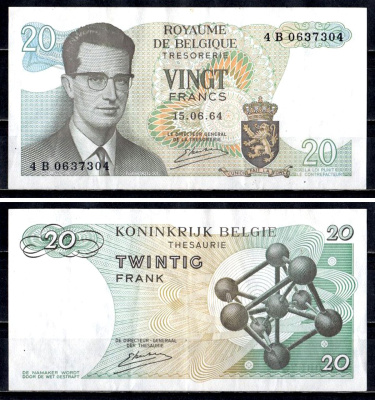 Бельгия 20 франков 1964 Pick 138 (3) бумага 6312-31-3-1