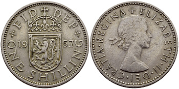 Великобритания 1 шиллинг 1957 Елизавета II (1952-2022), Шотландский герб KM 905, Spink 4148 медно-никель 75-634