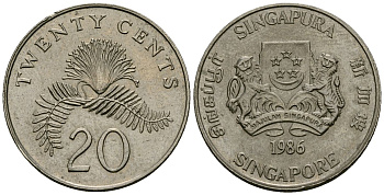 Сингапур 20 центов 1986 KM 52 медно-никель 4167-954