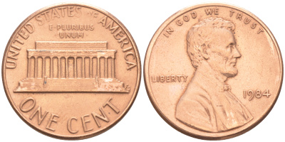 США 1 ЦЕНТ 1984 ЛИНКОЛЬН KM 201b цинк плакированный медью 188-325