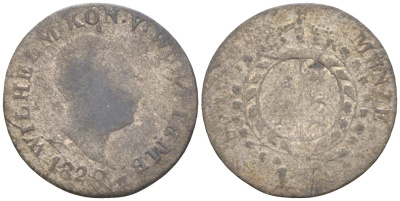 Вюртемберг 1 крейцер 1829 W, Вильгельм I (1816-1864) KM 548, K/R 84.5, AKS 108 серебро 187-1019