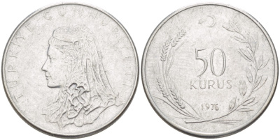 Турция 50 курушей 1976 Анатолийская невеста KM 899 нержавеющая сталь 4388-921