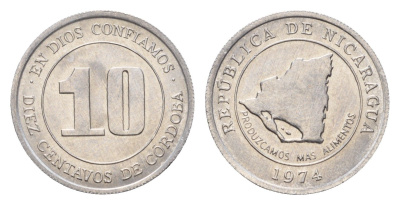 Никарагуа 10 сентаво 1974 ФАО - Давайте производить больше еды KM 29 алюминий UNC 4657-527