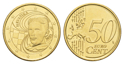 Хорватия 50 евроцентов 2023 Никола Тесла KM 140 нордик UNC 4666-1037