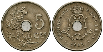 Бельгия 5 сантимов 1903 Belgie KM 47 медно-никель 4173-115