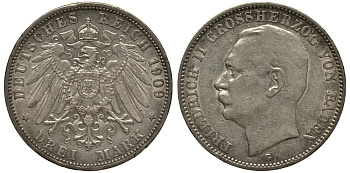 Баден 3 марки 1909 Фридрих II (1907-1918) J. 39, KM 280 серебро    3711-1634