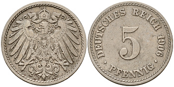Германия 5 пфеннигов 1906 A J.12, KM 11 медно-никель    4598-1132