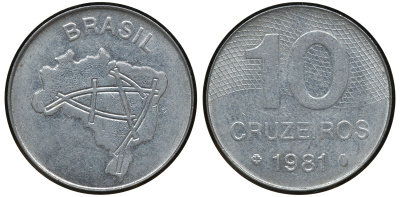 БРАЗИЛИЯ 10 КРУЗЕЙРО 1981 KM 593.1 сталь 72-1435