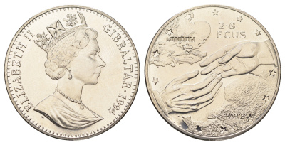 Гибралтар 2,8 экю 1994 Евротоннель KM 484 медно-никель BU 11-087-34