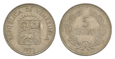 Венесуэла 5 сентимо 1971 Y 38.3 медно-никель 4580-112