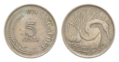 Сингапур 5 центов 1974 KM 2 медно-никель 4640-545