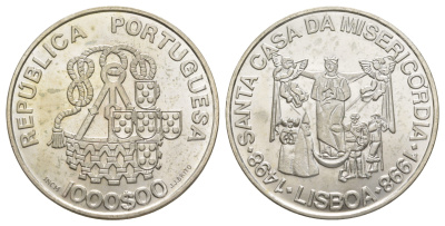 Португалия 1000 эскудо 1998 500 лет церкви Мизерикордия KM 708 серебро BU 1088-1-53