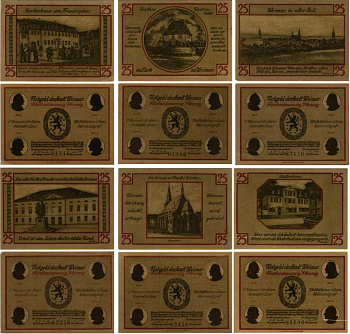 ВЕЙМАР, ГЕРМАНИЯ НАБОР ИЗ 6 БАНКНОТ 1921 НОТГЕЛЬД, ЗЕМЛЯ ТЮРИНГИЯ, 1 МАРТА 1921 ARNOLD KELLER 1398.2а бумага UNC (ПРЕСС) 7204-48-3