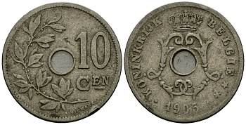 Бельгия 10 сантимов 1905 Belgie KM 53 медно-никель 4172-1231