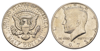 США 1/2 доллара (50 центов) 1973 Джон Кеннеди KM 202b медь плакированная медно-никелем aUNC 4517-1233