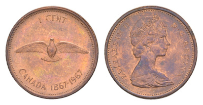 Канада 1 цент 1967 100 лет Конфедерации Канада KM 65 бронза aUNC 4158-629
