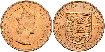 Джерси 1/12 шиллинга 1957 Елизавета II (1952-2022) KM 21 бронза aUNC 4367-322