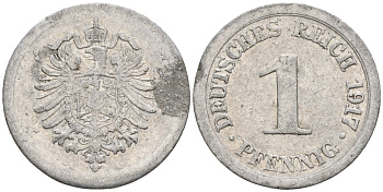 Германия 1 пфенниг 1917 A KM 24, J. 300, Weege 2 алюминий 4151-1224