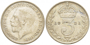 Великобритания 3 пенса 1921 Георг V (1910-1936) KM 813а, Spink 4026 серебро 3955-317