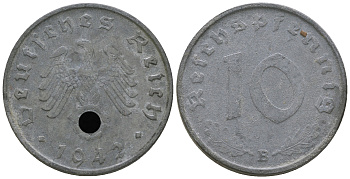 Германия 10 рейхспфеннигов 1942 B KM 101, J. 371 цинк  4589-1234