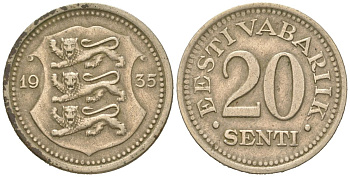 Эстония 20 центов 1935 Республика (1918-1941) KM 17 никель бронза 4615-1122