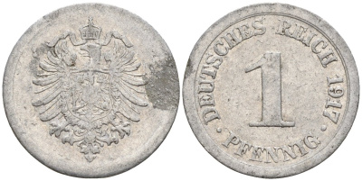 Германия 1 пфенниг 1917 A KM 24, J. 300, Weege 2 алюминий 4151-1224