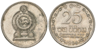 Шри-Ланка 25 центов 1994 KM 141.2 медно-никель 4617-1248