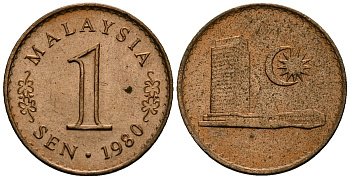 Малайзия 1 сена 1980 KM 1a сталь плакированная медью 4136-955