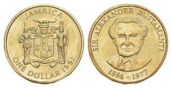 Ямайка 1 доллар 1991 Александр Бустаманте KM 145 никель латунь UNC 4652-626