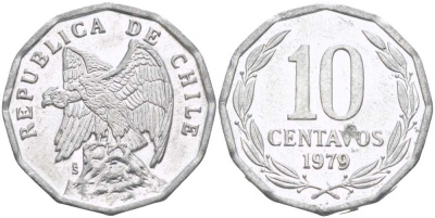 Чили 10 сентаво 1979 KM 205a алюминий 4402-424