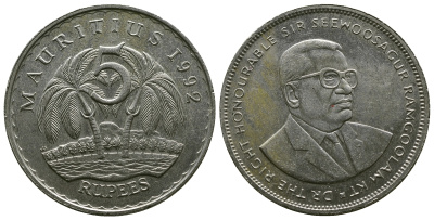 Маврикий 5 рупий 1992 Сивусагур Рамгулам KM 56 медно-никель 4381-234