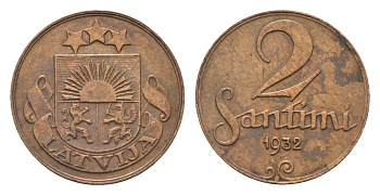 Латвия 2 сантима 1932 KM 2 бронза 4689-933