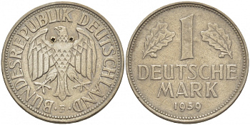 ФРГ 1 МАРКА 1959 F KM 110 J 385 медно-никель 3996-942