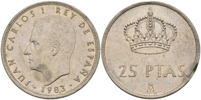 Испания 25 песет 1983 Хуан Карлос I (1975-2014) KM 824 медно-никель 4149-1112