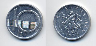 ЧЕХИЯ 10 ГЕЛЛЕРОВ 1993 KM 6 алюминий 45-457