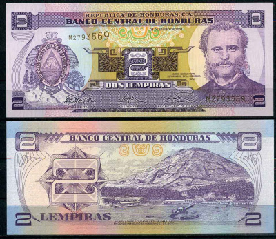 Гондурас 2 лемпира 2003 23 января 2003, Марко Аурелио Сото, президент Pick 80 Ad бумага UNC (пресс) 447-34-2