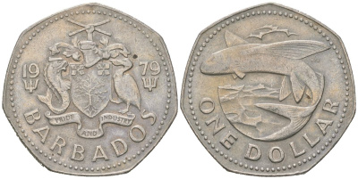 Барбадос 1 доллар 1979 летучая рыба KM 14.1 медно-никель 4574-723