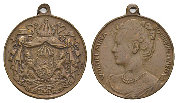 Нидерланды медаль "Коронация Вильгельмины" 1898 Коронация Вильгельмины 6 сентября 1898 года на престол Нидерландов, диаметр 29 мм, вес 11,25 гр  бронза    4127-824