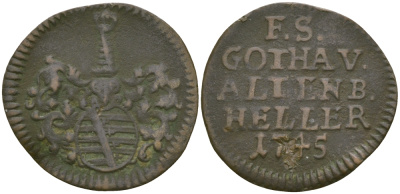 Саксен-Гота-Альтенбург 1 геллер 1745 KM 2 медь 99-719
