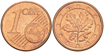 ГЕРМАНИЯ 1 ЕВРОЦЕНТ 2004 J KM 207 сталь плакированная медью 4532-726