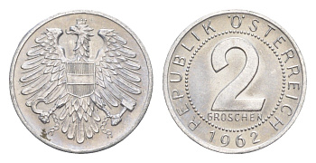 Австрия 2 гроша 1962 KM 2876 алюминий UNC 4160-834