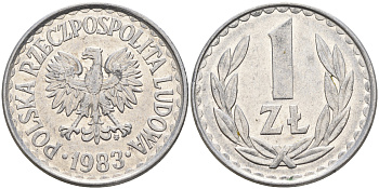 Польша 1 злотый 1983 MW KM 49.1 алюминий    4161-214