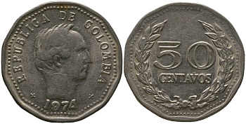 Колумбия 50 сентаво 1974 KM 244 сталь плакированная никелем 4529-846